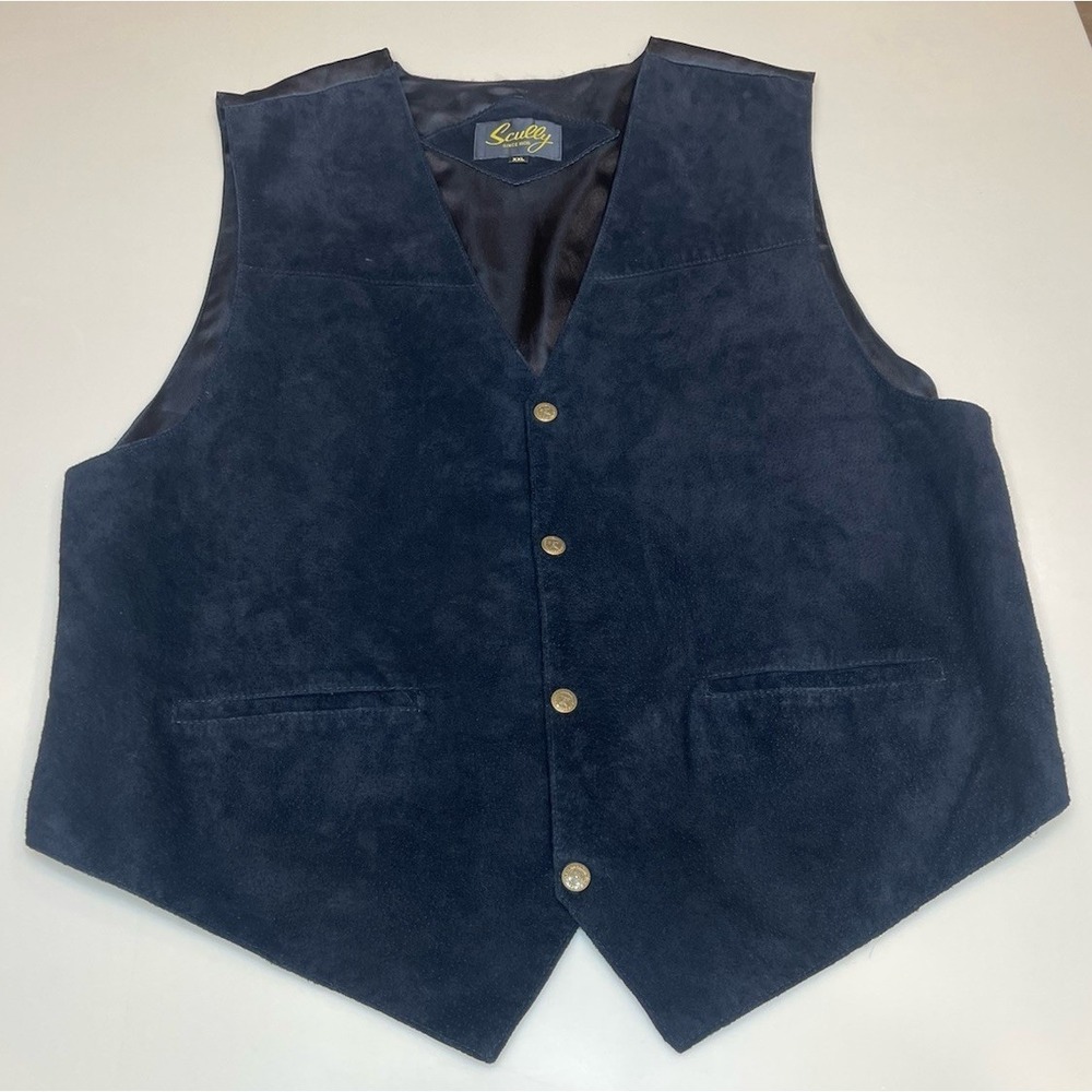 Vintage Scully 2XL Leather Front Satin Back Vest Classic Western Cowboy